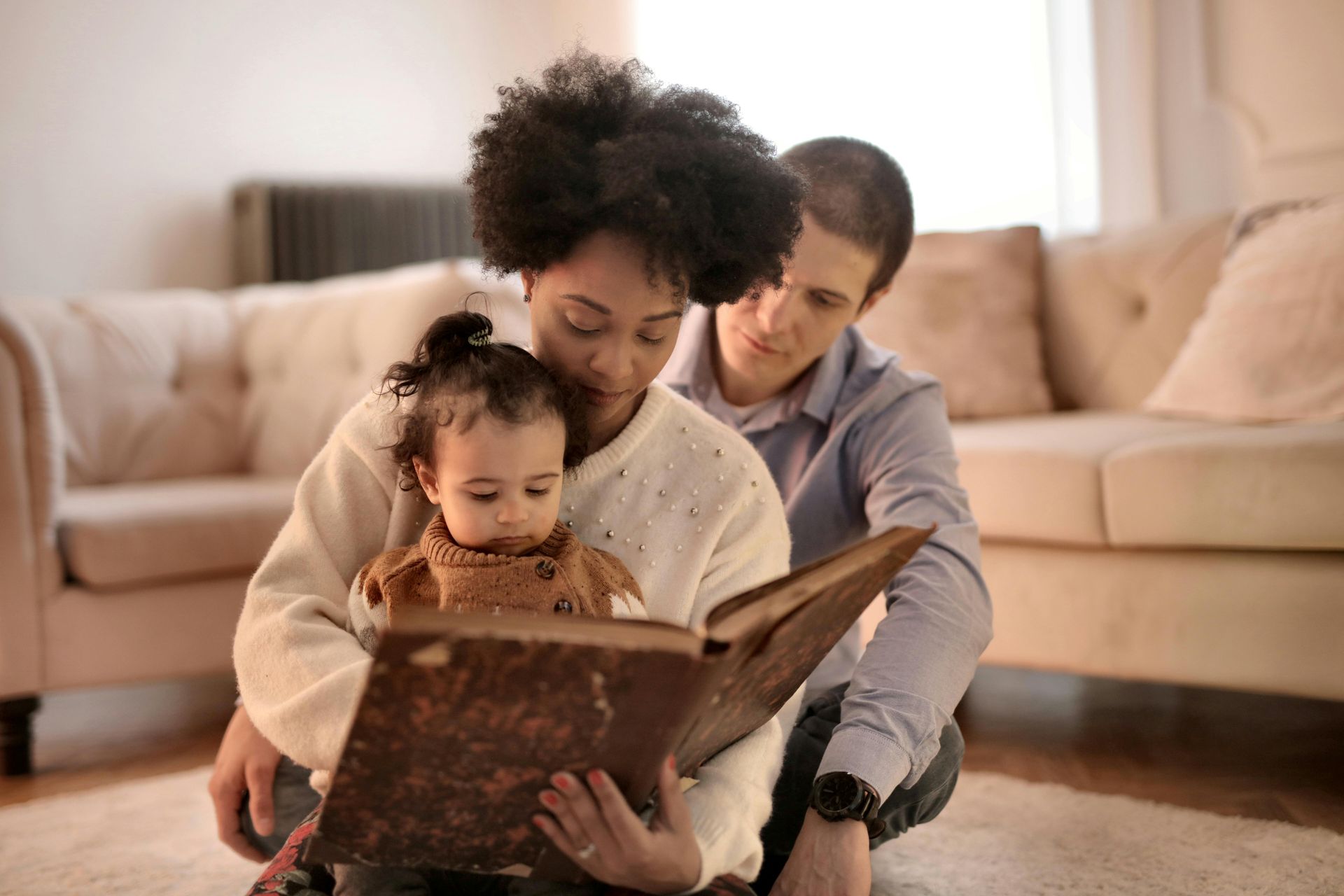 Family reading a story together